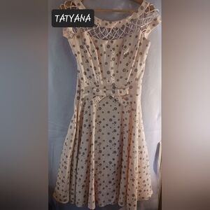 TATYANA PINUP Rockabilly Floral Polka Dot Dress Womens Size Small Peach